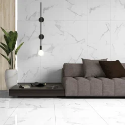 Ecoceramic Carrelage Mural Effet Marbre|Carrelage Mural Pour Douche<Carrelage sol et mur intérieur en grès effet marbre blanc brillant L.60 x l.60 cm x ép.8,5 mm, Aria