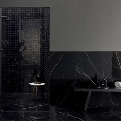Carrelage sol et mur intérieur en grès cérame effet marbre noir poli L.120 x l.60 cm x ép.9 mm, Fiordo Tresor- Carrelage Mural Pour Pièce À Vivre|Carrelage Mural Effet Marbre