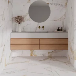 Ecoceramic Carrelage sol et mur intérieur grès cérame émaillé effet marbre blanc mat et doré L.60 x l.60 cm x ép.8,5 mm, Aster- Carrelage Mural Pour Douche|Carrelage Mural Pour Wc