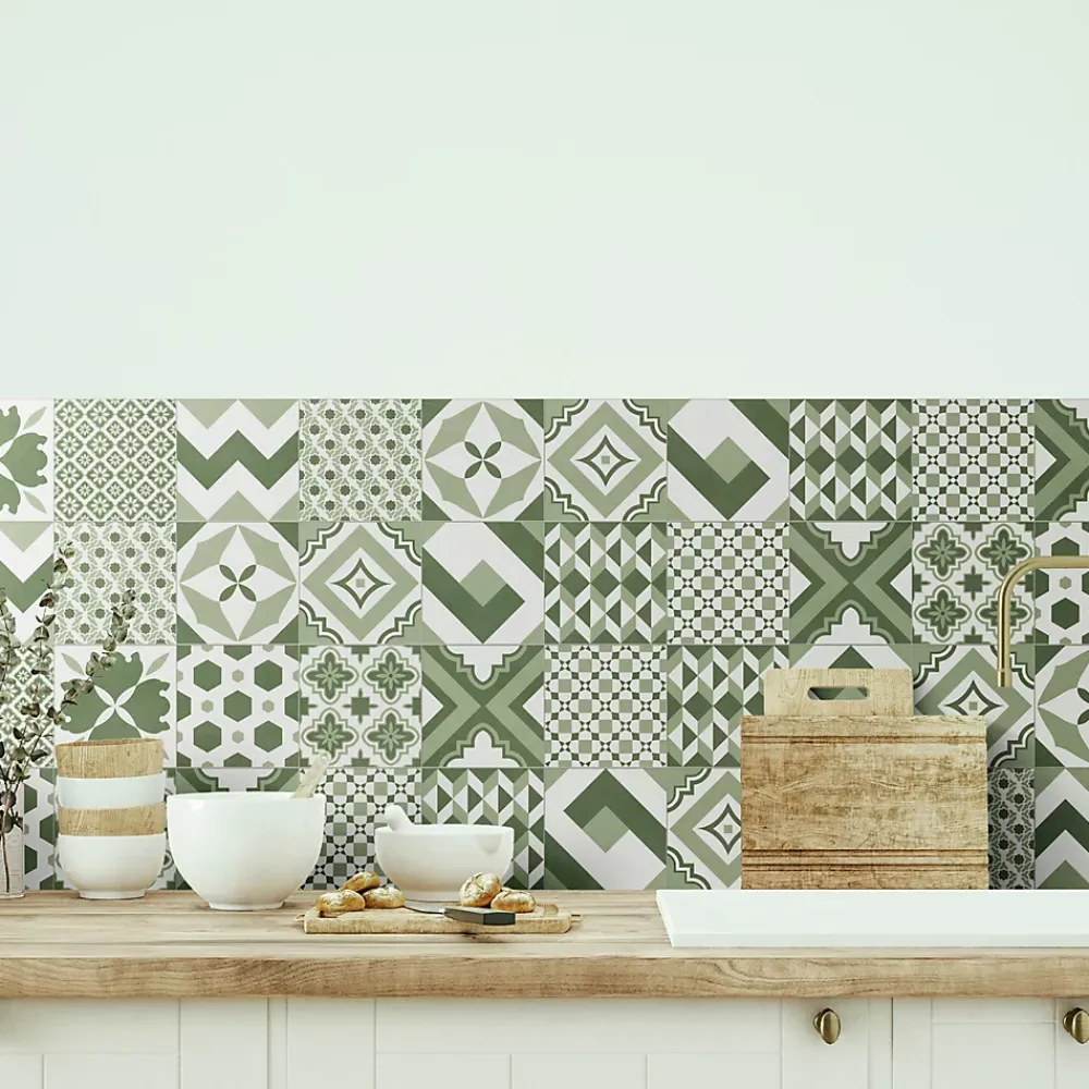 Carrelage Mural Effet Carreaux De Ciment|Carrelage Mural Pour Pièce À Vivre<Carrelage sol et mur intérieur effet carreaux de ciment tons vert menthe L.20 x l.20 cm x ép.7,4 mm, Glamour Mint Mix