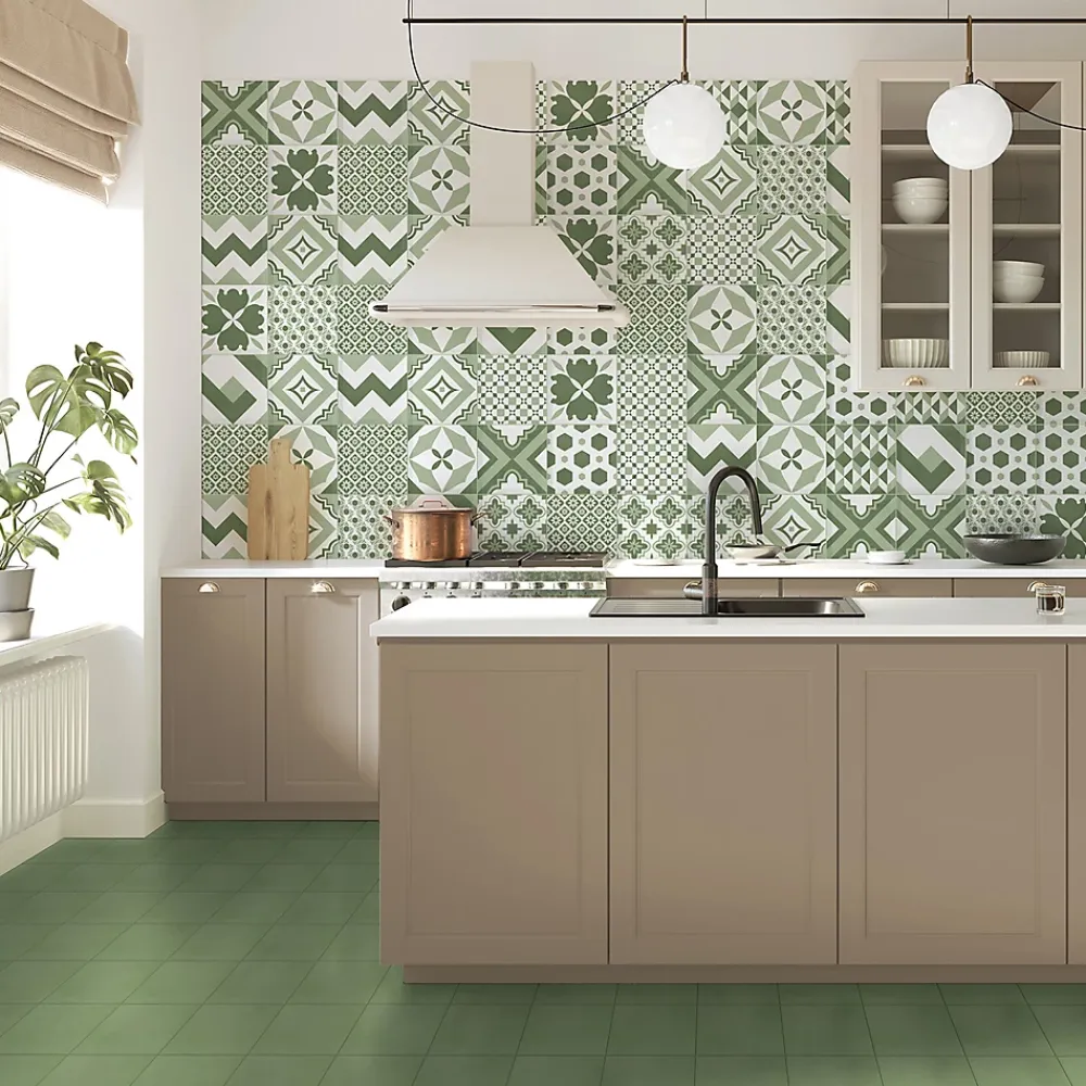Carrelage Mural Effet Carreaux De Ciment|Carrelage Mural Pour Pièce À Vivre<Carrelage sol et mur intérieur effet carreaux de ciment tons vert menthe L.20 x l.20 cm x ép.7,4 mm, Glamour Mint Mix