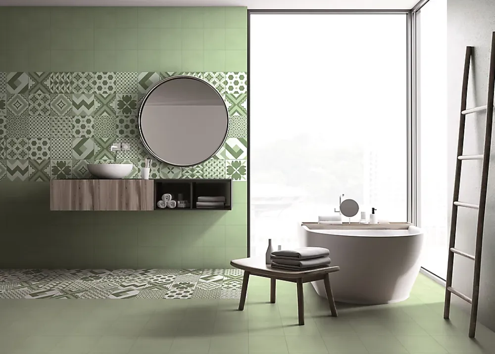 Carrelage Mural Effet Carreaux De Ciment|Carrelage Mural Pour Pièce À Vivre<Carrelage sol et mur intérieur effet carreaux de ciment tons vert menthe L.20 x l.20 cm x ép.7,4 mm, Glamour Mint Mix