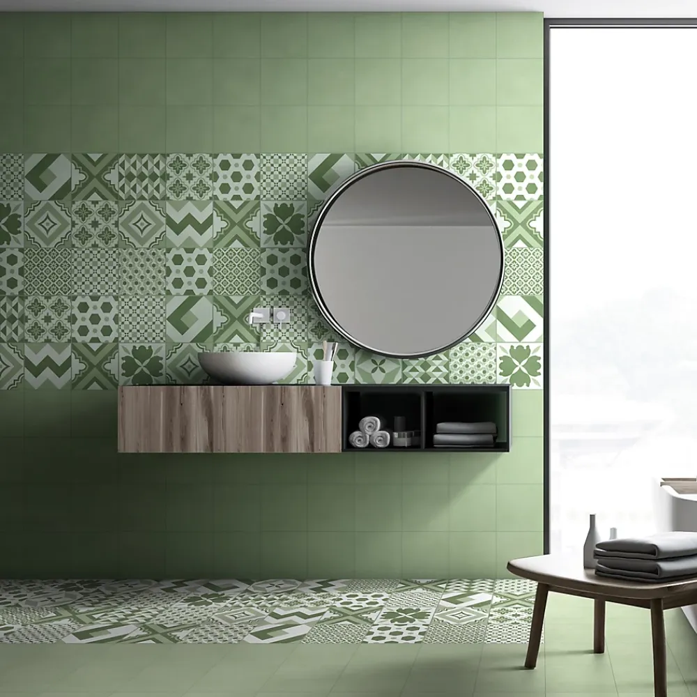 Carrelage Mural Effet Carreaux De Ciment|Carrelage Mural Pour Pièce À Vivre<Carrelage sol et mur intérieur effet carreaux de ciment tons vert menthe L.20 x l.20 cm x ép.7,4 mm, Glamour Mint Mix