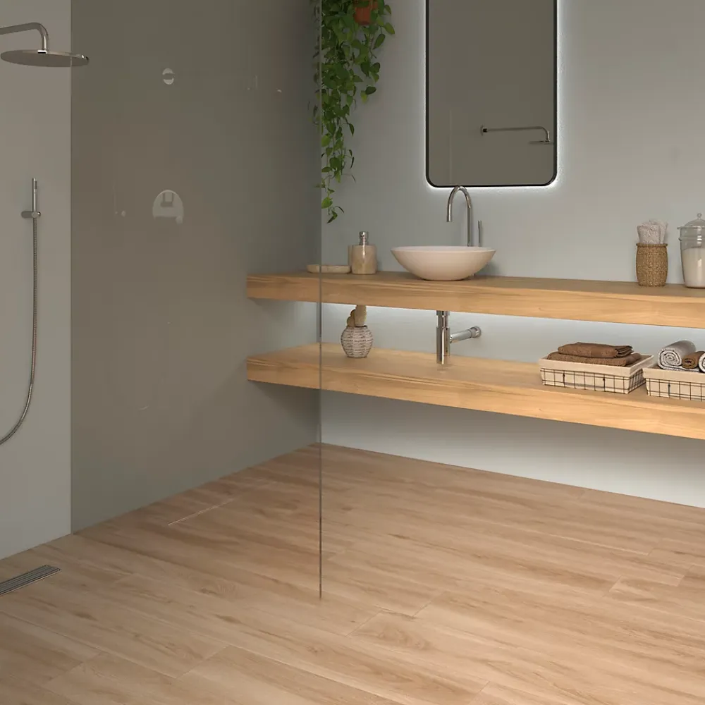 Ecoceramic Carrelage Sol Effet Bois|Carrelage Mural Effet Bois<Carrelage sol et mur intérieur effet bois clair L.120 x l.20 cm x ép.9 mm, Urbanwood haya