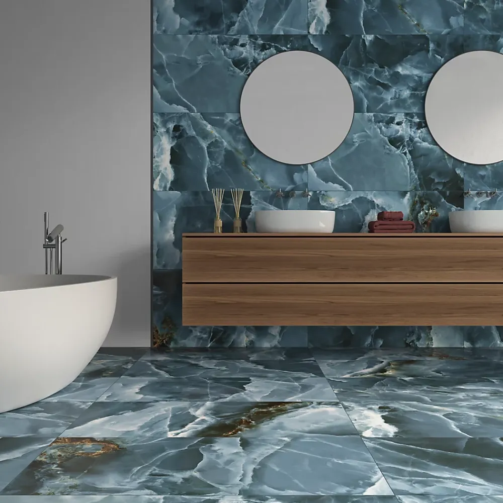 Carrelage sol et mur intérieur effet marbre bleu poli L.120 x l.60 cm x ép.10,5 mm, Iceland- Carrelage Mural Pour Douche|Carrelage Mural Pour Wc