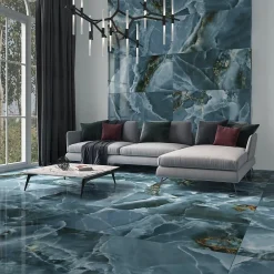 Carrelage sol et mur intérieur effet marbre bleu poli L.120 x l.60 cm x ép.10,5 mm, Iceland- Carrelage Mural Pour Douche|Carrelage Mural Pour Wc
