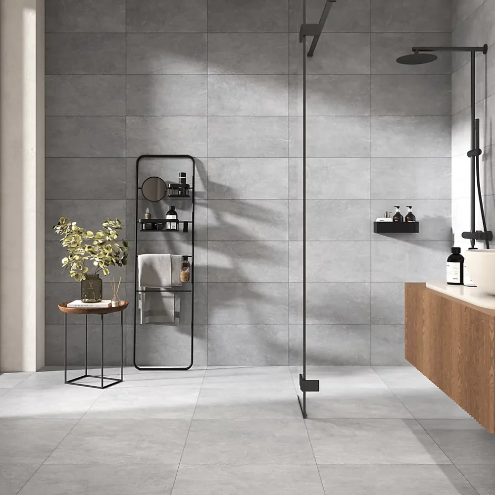 Carrelage Mural Pour Douche|Carrelage Mural Pour Wc<Carrelage sol et mur intérieur gris clair effet pierre L.60,4 x l.30 cm x ép.7,4 mm, Mitha