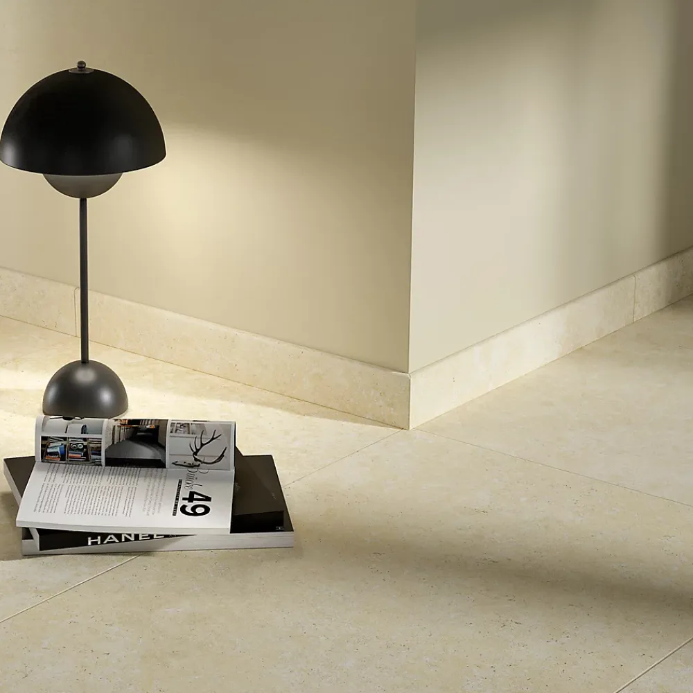 Carrelage sol et mur intérieur en grès cérame émaillé beige effet travertin mat L.119,8 x l.60 cm x ép.7,4 mm, Traverno- Carrelage Mural Effet Pierre|Carrelage Sol Effet Pierre