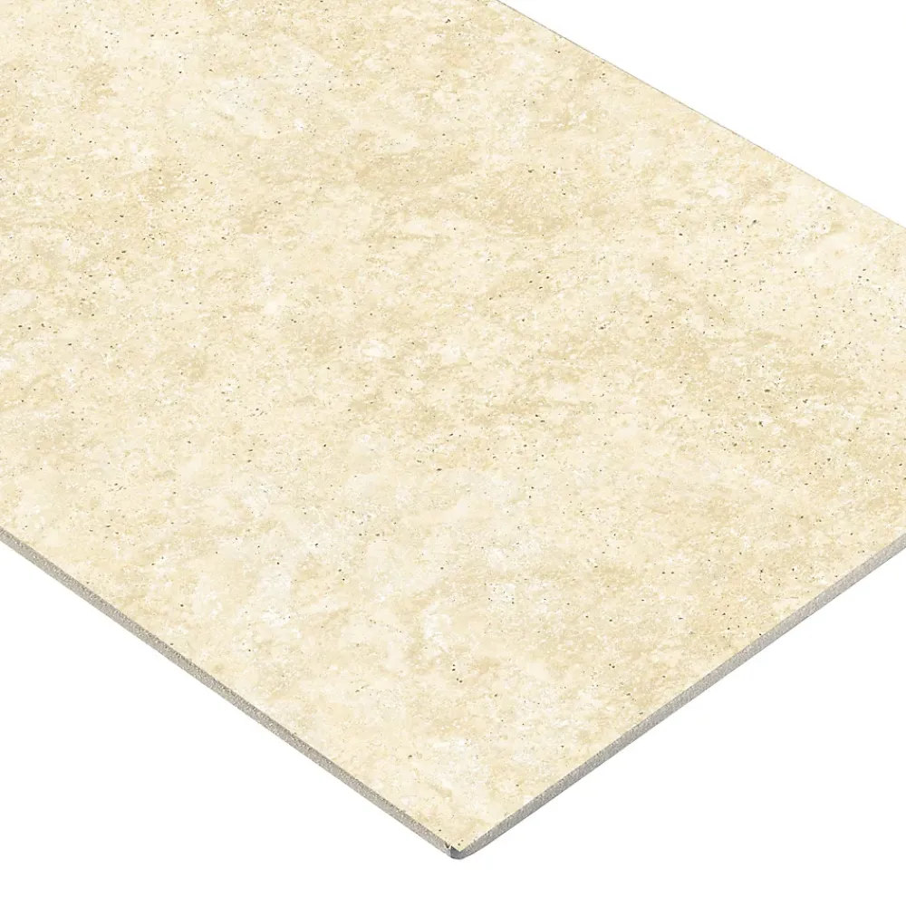 Carrelage sol et mur intérieur en grès cérame émaillé beige effet travertin mat L.119,8 x l.60 cm x ép.7,4 mm, Traverno- Carrelage Mural Effet Pierre|Carrelage Sol Effet Pierre