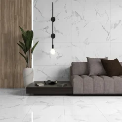 Ecoceramic Carrelage Mural Effet Marbre|Carrelage Mural Pour Douche<Carrelage sol et mur intérieur effet marbre blanc brillant L.120 x l.61 cm x ép.9 mm, Aria