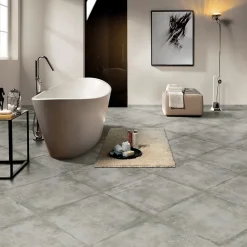 Carrelage sol et mur intérieur en grès cérame émaillé effet béton gris L.60 x l.60 cm x ép.8 mm Malt- Carrelage Mural Effet Béton|Carrelage Sol Effet Béton