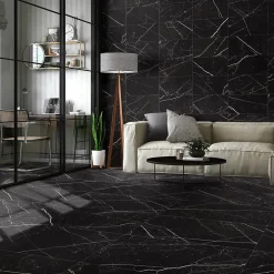 Carrelage sol et mur intérieur en grès cérame effet marbre noir mat L.120 x l.60 cm x ép.9 mm, Fiordo Tresor- Carrelage Mural Pour Pièce À Vivre|Carrelage Mural Effet Marbre