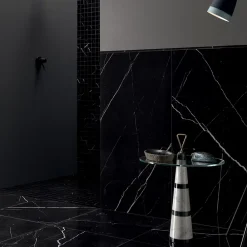 Carrelage sol et mur intérieur en grès cérame effet marbre noir mat L.120 x l.60 cm x ép.9 mm, Fiordo Tresor- Carrelage Mural Pour Pièce À Vivre|Carrelage Mural Effet Marbre