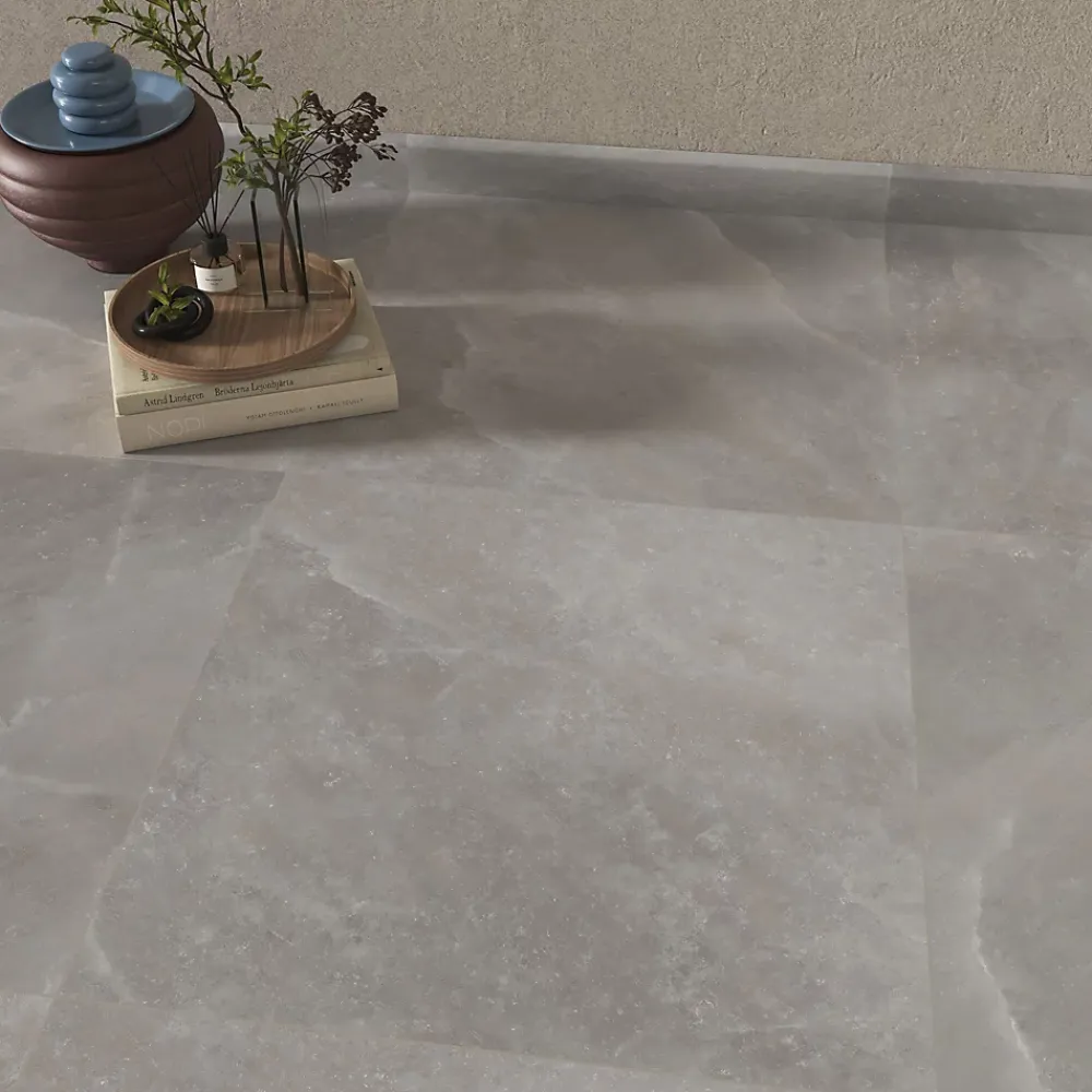 Carrelage sol et mur intérieur gris clair effet pierre L.60,4 x l.60 cm x ép.7,4 mm, Himalaya- Carrelage Mural Effet Béton|Carrelage Mural Pour Douche