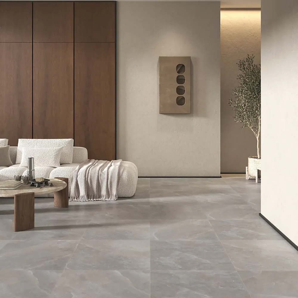 Carrelage sol et mur intérieur gris clair effet pierre L.60,4 x l.60 cm x ép.7,4 mm, Himalaya- Carrelage Mural Effet Béton|Carrelage Mural Pour Douche