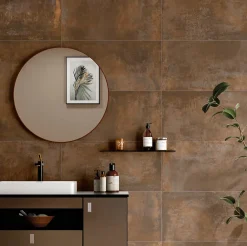 Carrelage Mural Pour Wc|Carrelage Mural Effet Béton<Carrelage sol et mur intérieur en grès cérame émaillé effet béton marron cuivré satin L.61 x l.31 cm x ép.8 mm, Malt