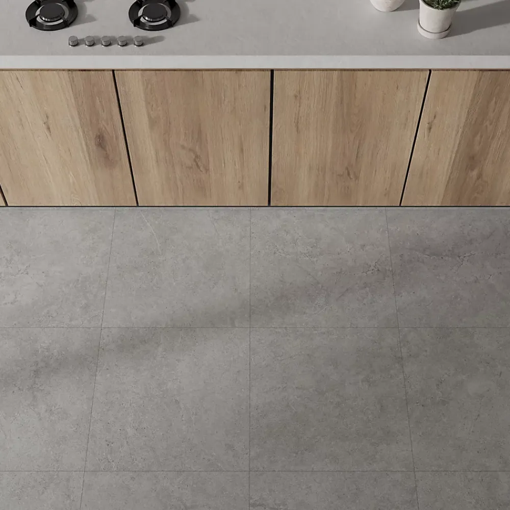 Ecoceramic Carrelage Mural Pour Salle De Bains|Carrelage Mural Pour Wc<Carrelage sol et mur intérieur en grès cérame émaillé effet pierre gris mat L.60 x l.60 cm x ép.8,5 mm, Basilea