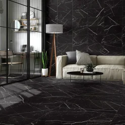 Carrelage sol et mur intérieur en grès cérame émaillé effet marbre noir mat L.60 x l.30 cm x ép.9 mm, Fiordo Tresor- Carrelage Mural Effet Marbre|Carrelage Sol Pour Pièce À Vivre