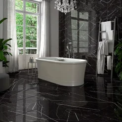 Carrelage sol et mur intérieur en grès cérame émaillé effet marbre noir poli L.60 x l.30 cm x ép.9 mm, Fiordo Tresor- Carrelage Mural Pour Pièce À Vivre|Carrelage Mural Effet Marbre