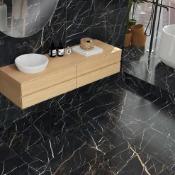 Baldocer Carrelage sol et mur intérieur en grès cérame effet marbre noir et doré L.120 x l.60 cm x ép.9 mm, Moonlight- Carrelage Mural Pour Douche|Carrelage Mural Pour Cuisine
