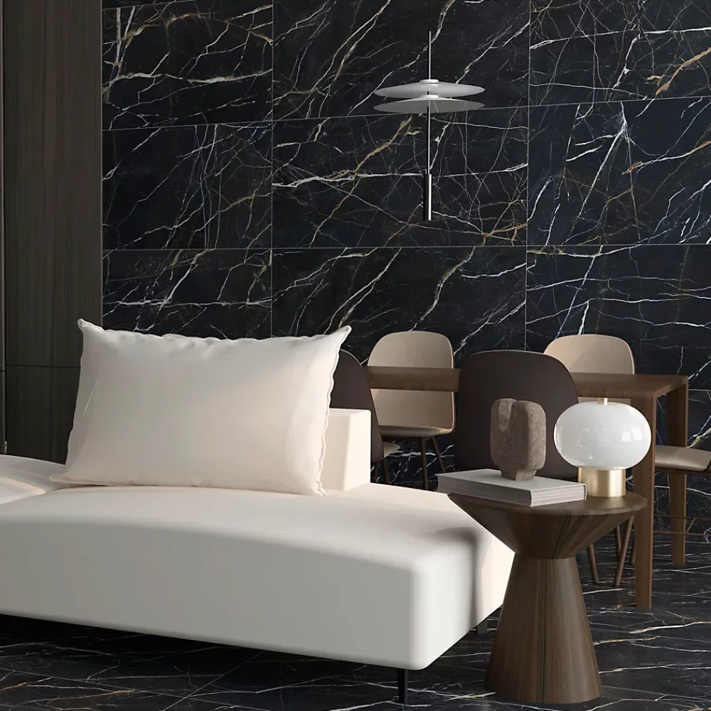 Baldocer Carrelage sol et mur intérieur en grès cérame effet marbre noir et doré L.120 x l.60 cm x ép.9 mm, Moonlight- Carrelage Mural Pour Douche|Carrelage Mural Pour Cuisine