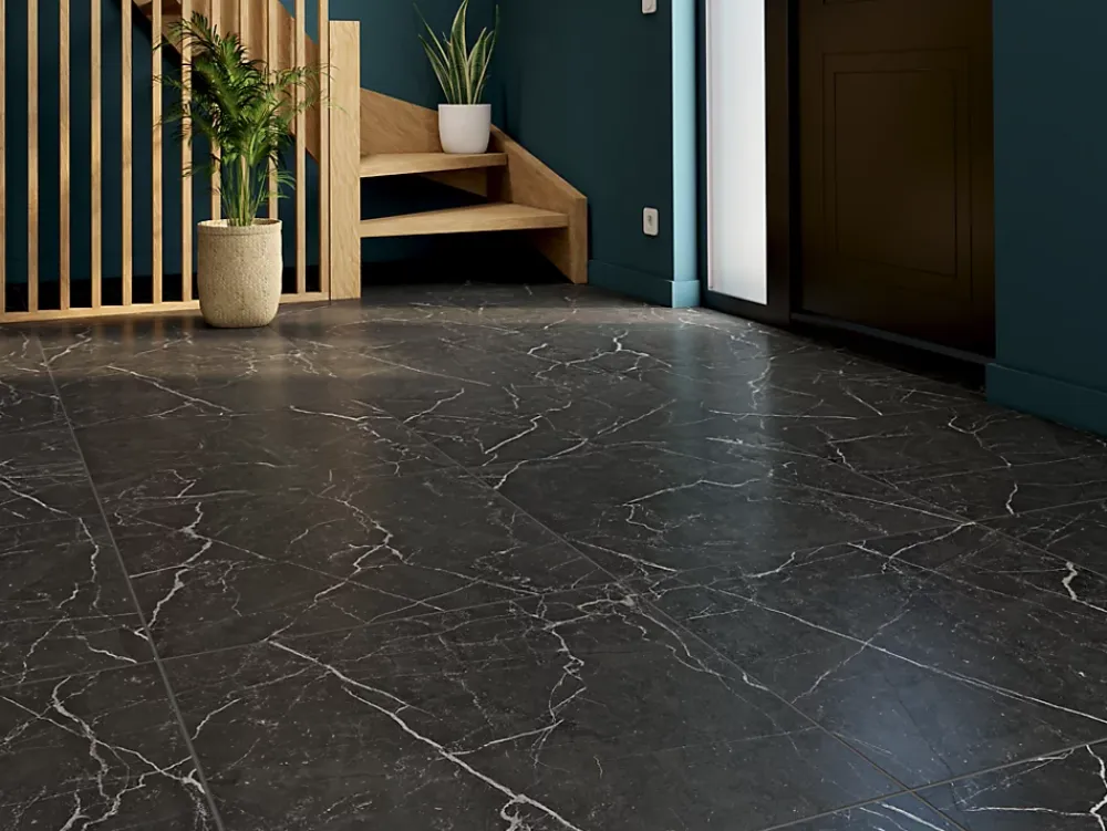 Carrelage sol et mur intérieur effet marbre noir mat L.61 x l.61 cm x ép.9 mm, Stone Marble- Carrelage Sol Effet Marbre