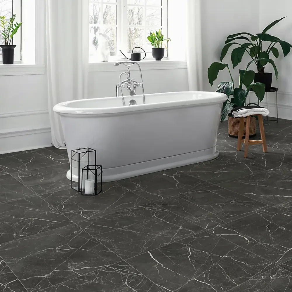 Carrelage sol et mur intérieur effet marbre noir mat L.61 x l.61 cm x ép.9 mm, Stone Marble- Carrelage Sol Effet Marbre