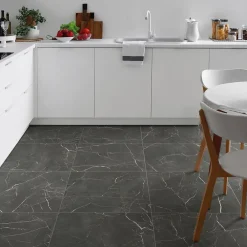 Carrelage sol et mur intérieur effet marbre noir mat L.61 x l.61 cm x ép.9 mm, Stone Marble- Carrelage Sol Effet Marbre