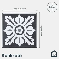 GoodHome Carrelage Mural Pour Douche|Carrelage Mural Pour Wc<Carrelage sol et mur intérieur effet carreau de ciment tons gris L.20 x l.20 cm x ép.8,2 mm, Konkrete