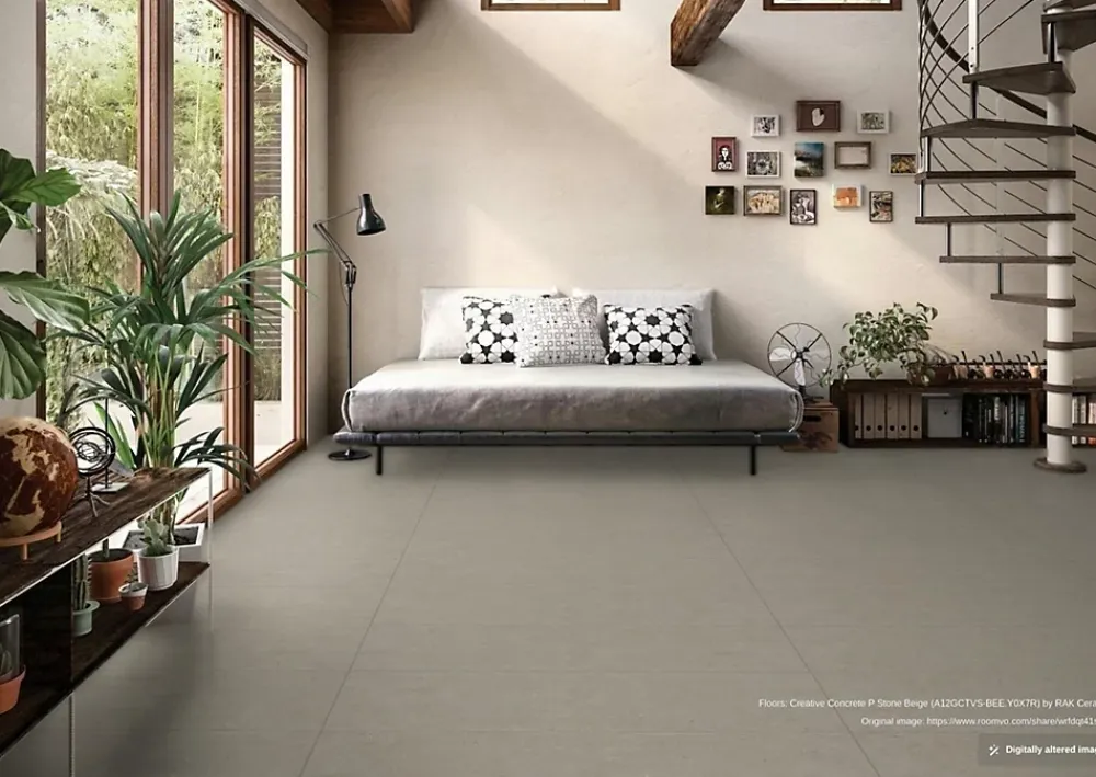 RAK Ceramics Carrelage sol et mur intérieur / extérieur effet béton Créative Concrète P Stone Beige l.60 X L.120 cm rectifié 1er choix R11- Carrelage Extérieur Et Terrasse