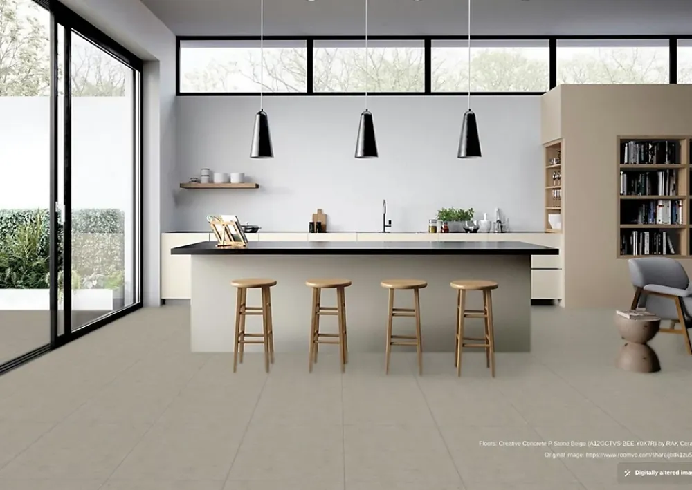 RAK Ceramics Carrelage sol et mur intérieur / extérieur effet béton Créative Concrète P Stone Beige l.60 X L.120 cm rectifié 1er choix R11- Carrelage Extérieur Et Terrasse