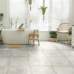 Carrelage Mural Effet Béton|Carrelage Sol Effet Béton<Carrelage sol et mur intérieur en grès cérame émaillé effet béton blanc satin L.60 x l.60 cm x ép.8 mm, Malt
