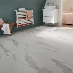 GoodHome Carrelage Mural Effet Marbre|Carrelage Sol Pour Pièce À Vivre<Carrelage sol et mur intérieur effet marbre blanc mat L.60 x l.60 cm x ép.9 mm, Ultimate Marble
