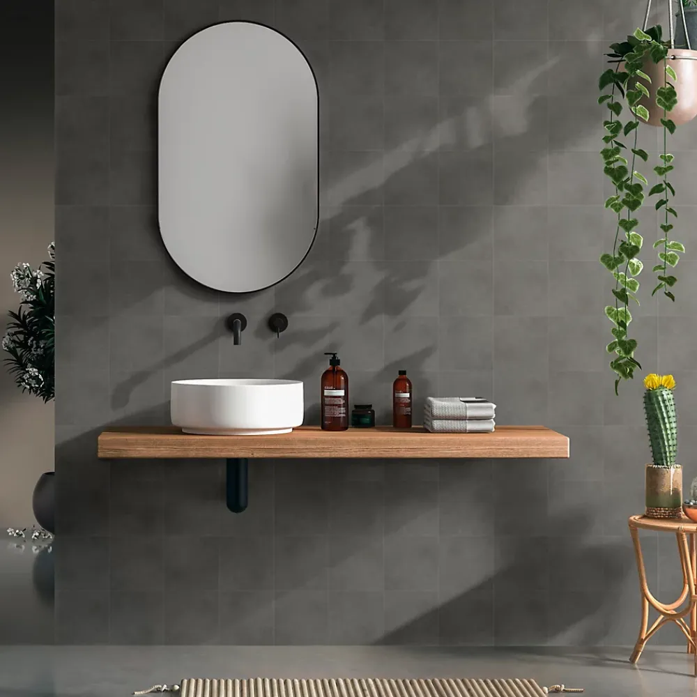 Carrelage Mural Pour Wc|Carrelage Sol Pour Wc<Carrelage sol et mur intérieur gris foncé effet ciment L.20 x l.20 cm x ép.7,4 mm, Glamour Slate