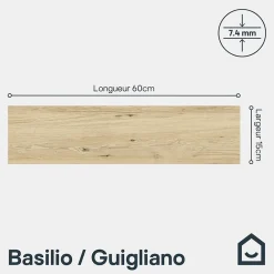 GoodHome Carrelage Mural Pour Wc|Carrelage Mural Effet Bois<Carrelage sol et mur intérieur effet bois brut beige L.60 x l.15 cm x ép.7,4 mm, Basilio Guigliano