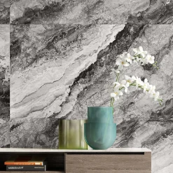 Carrelage sol et mur noir brillant Mineral 90 x 180 cm- Carrelage Mural Pour Pièce À Vivre|Carrelage Sol Effet Marbre