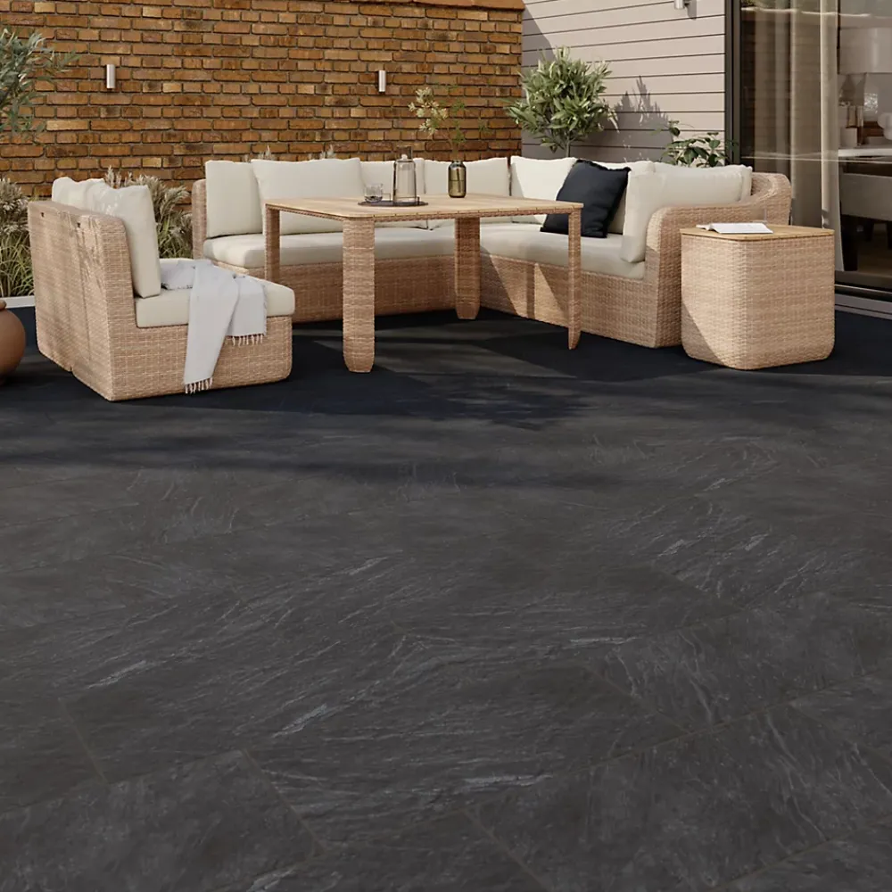 GoodHome Carrelage Extérieur Et Terrasse<Carrelage sol extérieur anthracite effet ardoise L.61,3 x l.30,3 cm x ép.9 mm, Slate