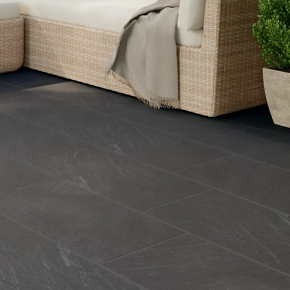 GoodHome Carrelage Extérieur Et Terrasse<Carrelage sol extérieur anthracite effet ardoise L.61,3 x l.30,3 cm x ép.9 mm, Slate