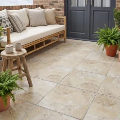 Carrelage sol extérieur effet pierre tons beiges L.42,04 x l.42,04 cm x ép.7,4 mm, Piazza- Carrelage Extérieur Et Terrasse