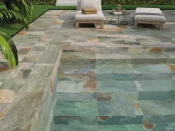 Carrelage sol extérieur effet pierre vert oxydé L.60 x l.30 cm x ép.9 mm, Denali- Carrelage Extérieur Et Terrasse