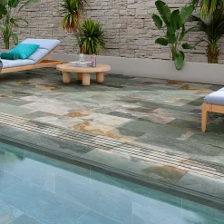 Carrelage sol extérieur effet pierre vert oxydé L.60 x l.30 cm x ép.9 mm, Denali- Carrelage Extérieur Et Terrasse
