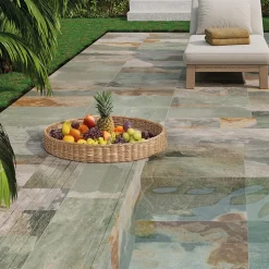 Carrelage sol extérieur effet pierre vert oxydé L.60 x l.30 cm x ép.9 mm, Denali- Carrelage Extérieur Et Terrasse