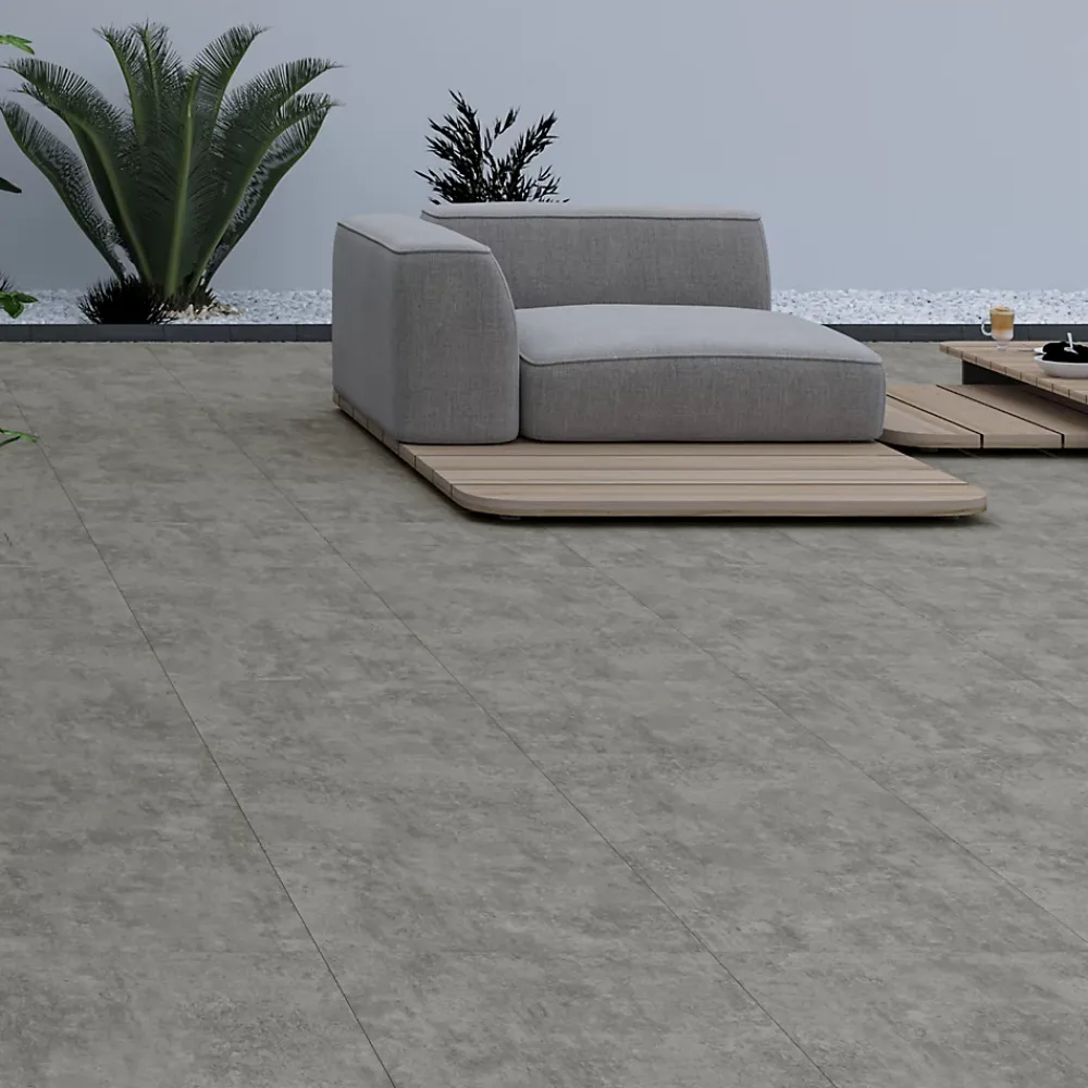 Ecoceramic Carrelage sol extérieur en grès cérame émaillé effet béton gris anthracite l.60 x L.60 x ép. 0.9cm Bauha- Carrelage Extérieur Et Terrasse