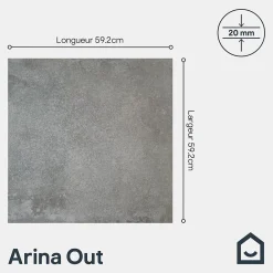 GoodHome Carrelage sol extérieur en grès cérame émaillé effet pierre anthracite l.60 x L.60 x ép.2 cm Arina- Carrelage Extérieur Et Terrasse