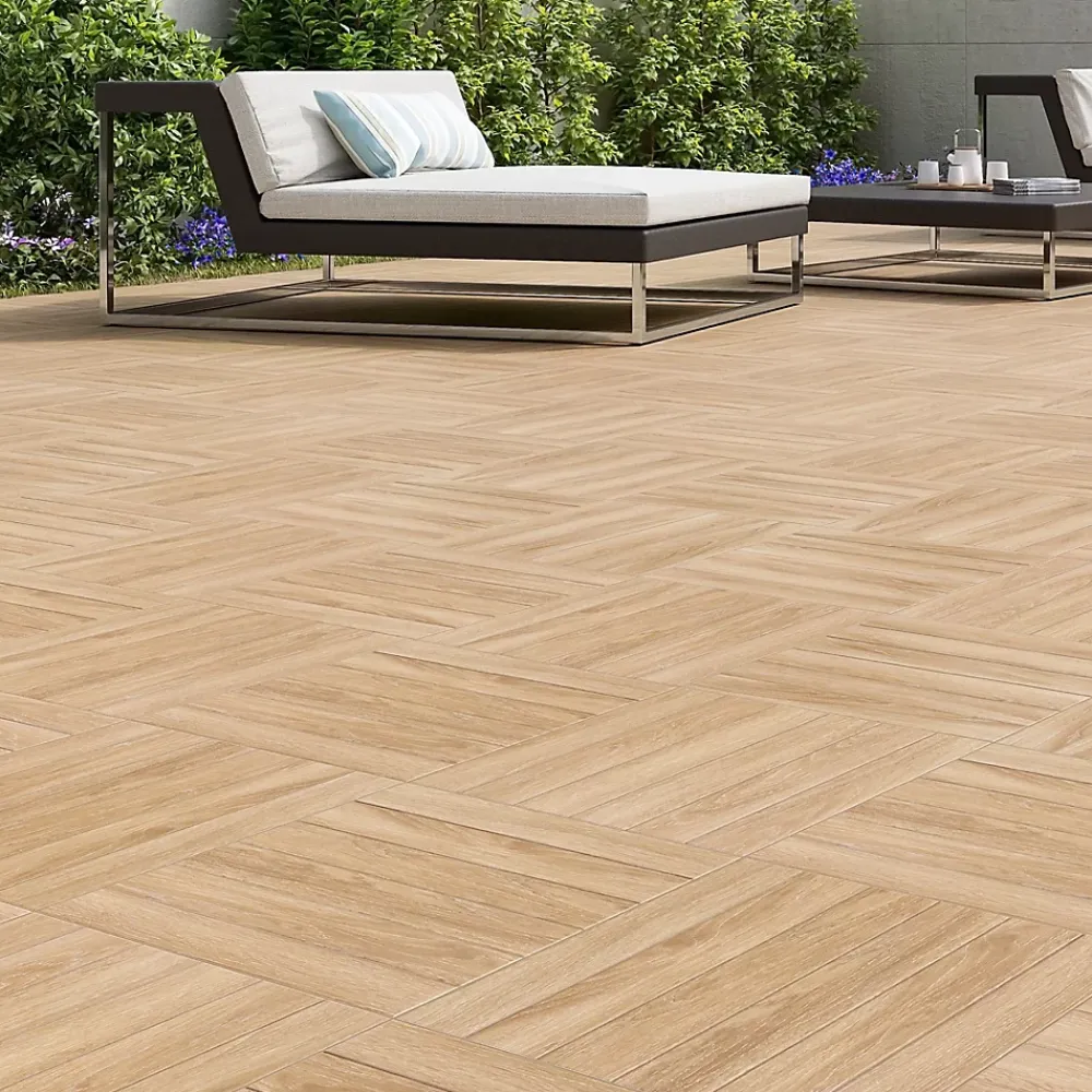 Ecoceramic Carrelage sol extérieur en grès cérame émaillé effet chêne miel l.45 x L.45 x 0.95 cm Deckland- Carrelage Extérieur Et Terrasse