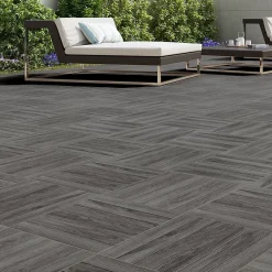Ecoceramic Carrelage sol extérieur en grès cérame émaillé effet chêne anthracite l.45 x L.45 x 0.95 cm Deckland- Carrelage Extérieur Et Terrasse