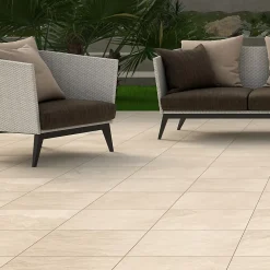 Ecoceramic Carrelage sol extérieur en grès cérame émaillé effet pierre beige l.45 x L.45 x ép.0,85 cm Avora- Carrelage Extérieur Et Terrasse