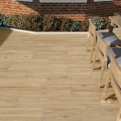 GoodHome Carrelage sol extérieur en grès cérame émaillé effet bois clair l.22 x L.120 x ép. 0,97 cm Todias Haya- Carrelage Extérieur Et Terrasse
