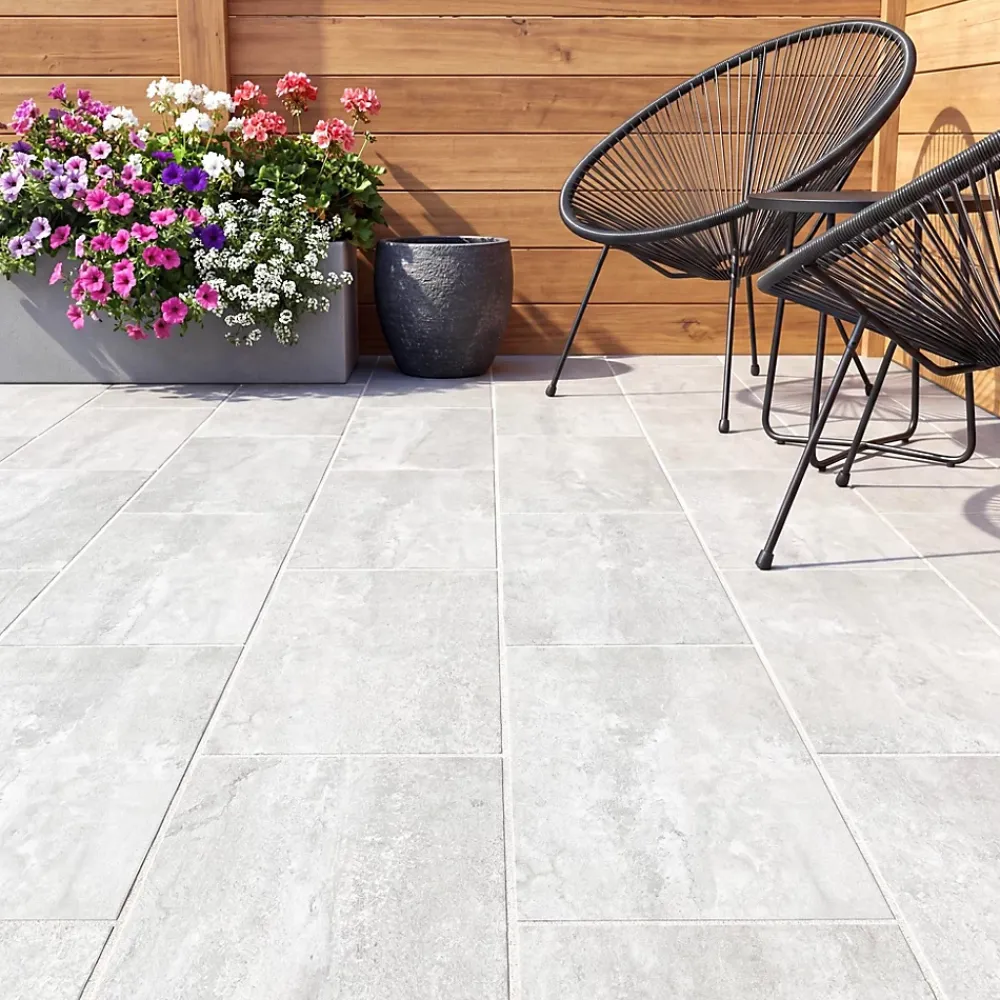 GoodHome Carrelage sol extérieur gris effet pierre L.60 x l.30 cm x ép.8,7 mm, Volfy- Carrelage Extérieur Et Terrasse