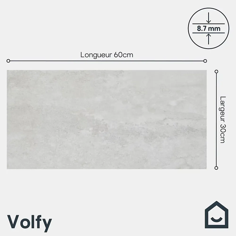 GoodHome Carrelage sol extérieur gris effet pierre L.60 x l.30 cm x ép.8,7 mm, Volfy- Carrelage Extérieur Et Terrasse